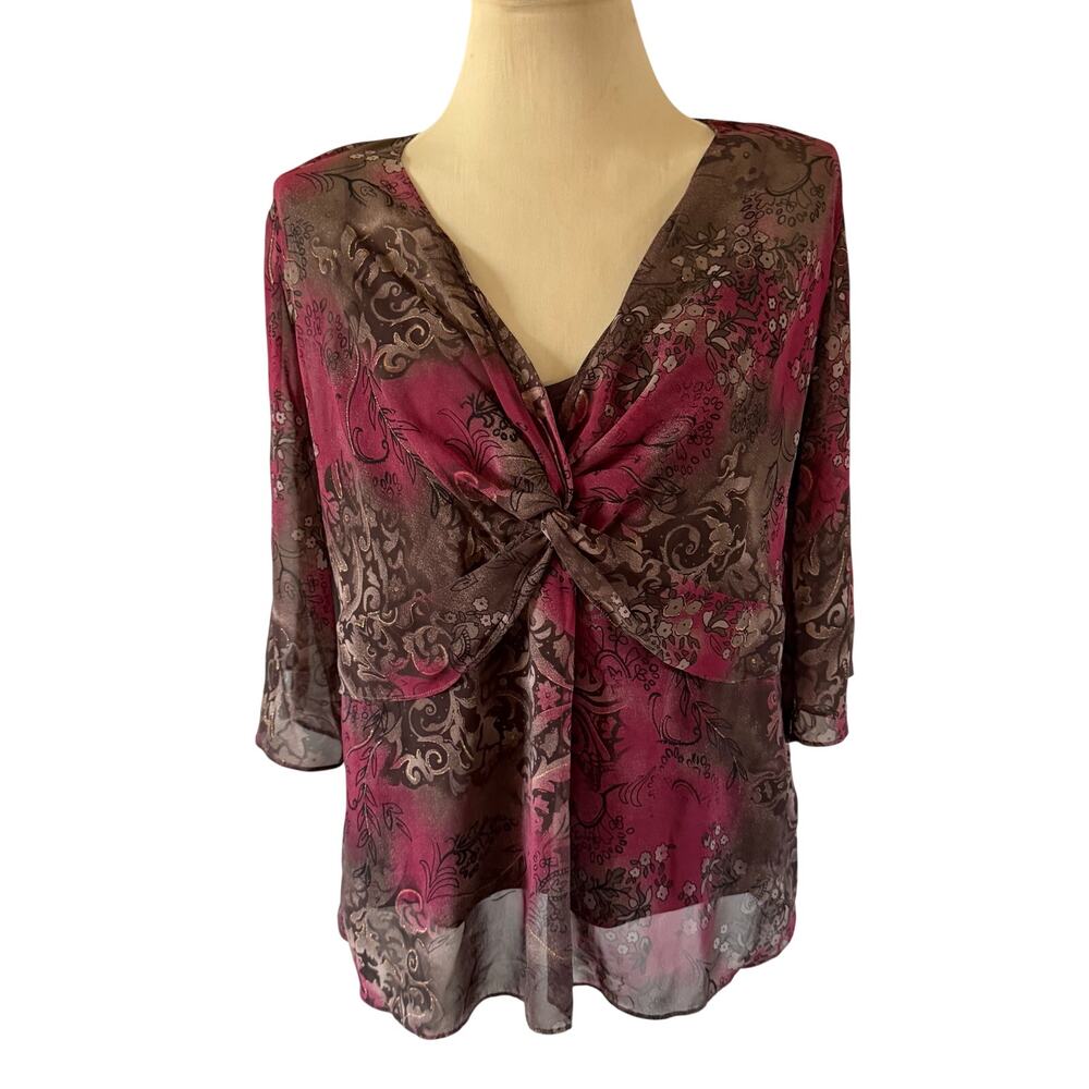 Y2K 2000s Brown Boho Flowy Babydoll Blouse Plus Size 2X Forest Fairy Whimsy